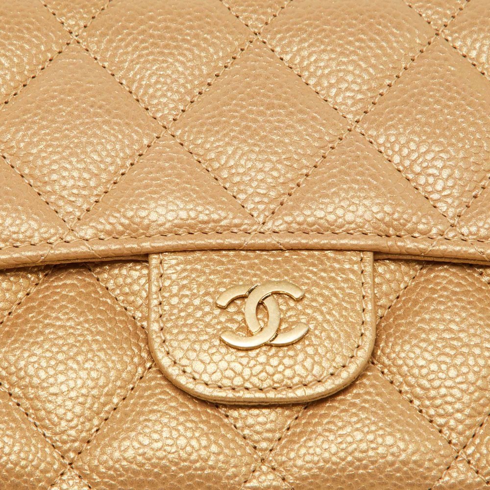 CHANEL Gold Quilted Caviar Leather Trifold Wallet - Picture 7 of 8